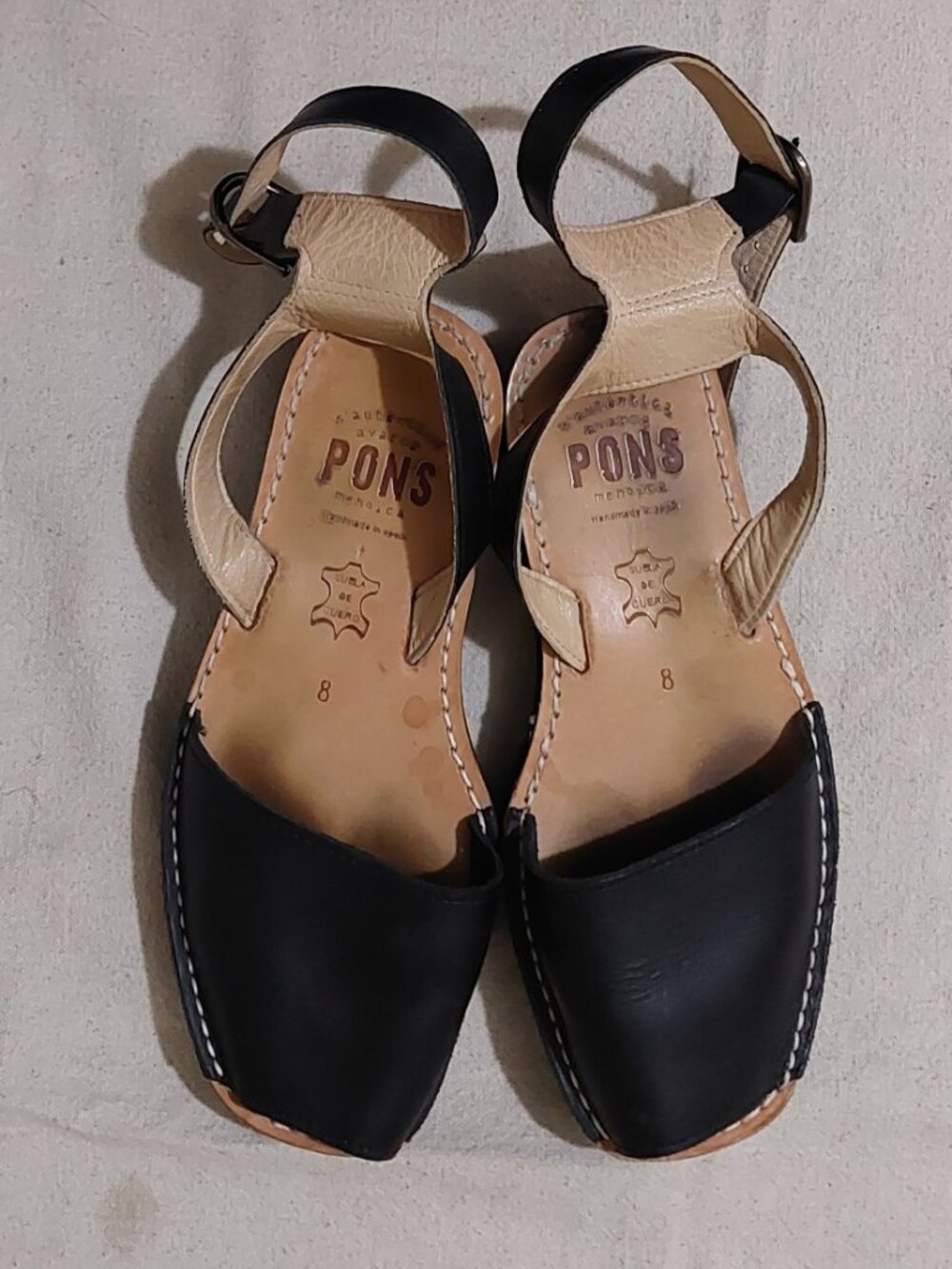 Pons Avarca Authentic Ankle-Strap Leather Sandals Black Size: 8 - Picture 5 of 6